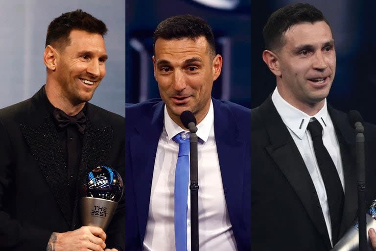 Lionel Messi, Lionel Scaloni y Emiliano 