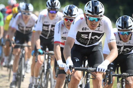 FILE PHOTO: Cycling - Tour de France - The 156.5-km Stage 9 from Arras Citadelle to Roubaix - July 15, 2018 - Team Sky rider Luke Rowe of Britain in action. Stephane Mantey/File Photo