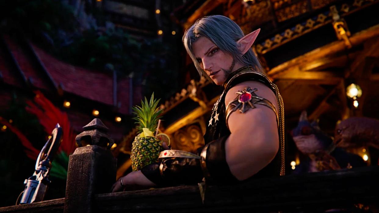  Urianger enjoying a pineapple drink during Final Fantasy 14's Dawntrail trailer 