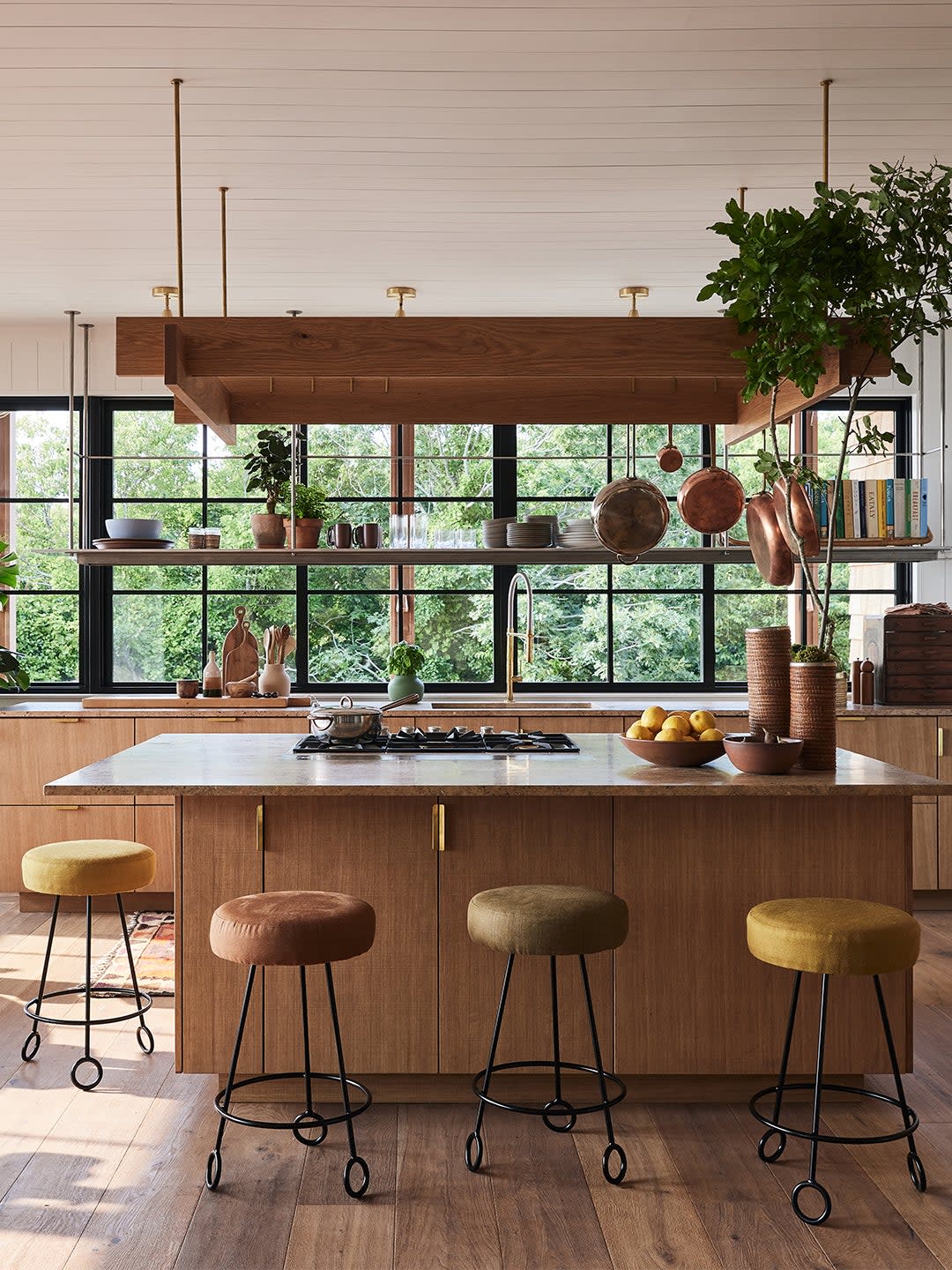 Kitchen with island and barstools