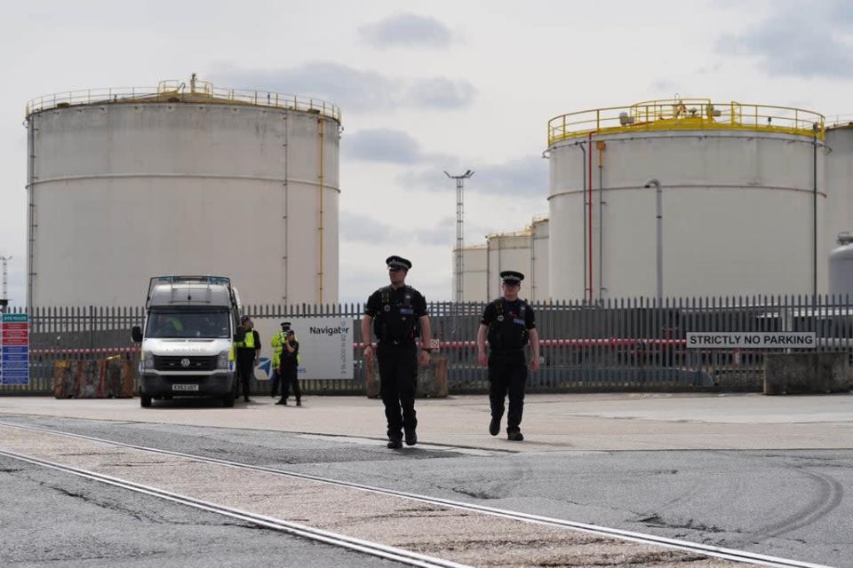 Police officers at the Navigator Oil Terminal in Grays (Stefan Rousseau/PA) (PA Wire)