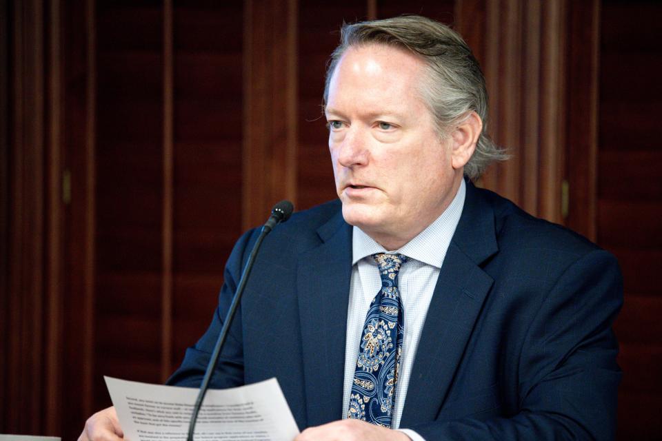 Rick Cobb, superintendent of Mid-Del Public Schools, speaks during a Jan. 25 Oklahoma State Board of Education meeting at the Oklahoma Capitol in Oklahoma City.