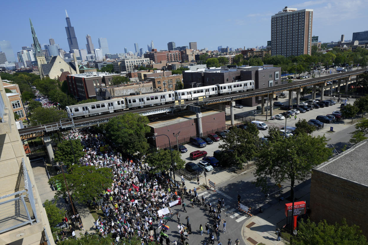 Protesters march to the Democratic National Convention.