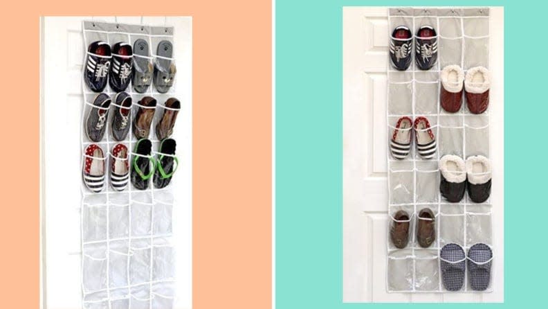 To maximize storage without taking up more square footage, add an over-the-door shoe organizer.