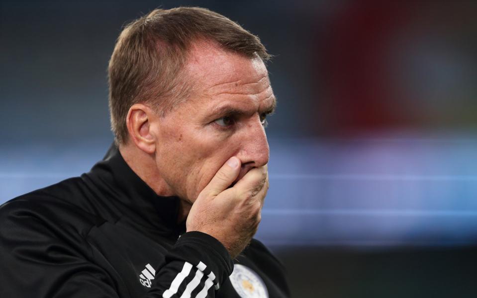  Brendan Rodgers the manager / head coach of Leicester City during the Premier League match between Manchester City and Leicester City at Etihad Stadium on September 27, 2020 in Manchester, United Kingdom. Sporting stadiums around the UK remain under strict restrictions due to the Coronavirus Pandemic as Government social distancing laws prohibit fans inside venues resulting in games being played behind closed doors - James Williamson - AMA /James Williamson - AMA 