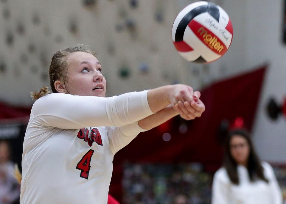 SPASH's Montana Zdroik bumps the ball against Wausau West during a match last September in Stevens Point.