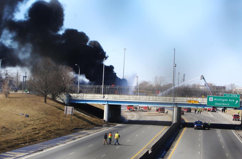 A tanker fire closes both directions of I-94 near the Dearborn/Detroit border.