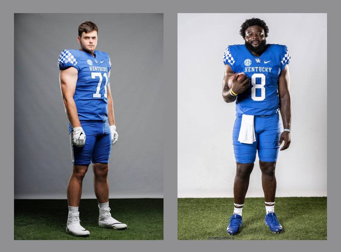 UK Football players John Young, left, and Octavious Oxendine, will be ambassadors for Paris City Schools as part of a Name, Image, Likeness deal.