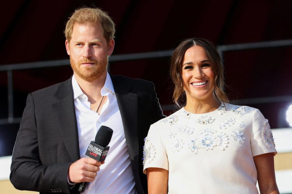 Harry y Meghan asisten a un concierto benéfico en Central Park, Nueva York, en 2021 (Reuters)