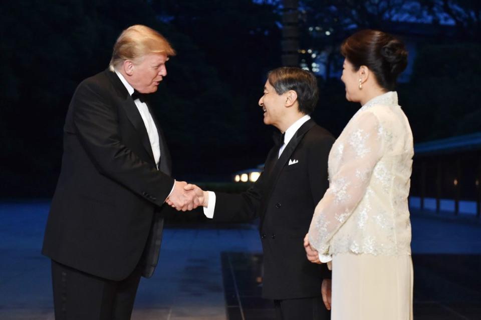 From left: President Donald Trump meets with Emperor Naruhito and Empress Masako at the Imperial Palace in Tokyo on Monday. | KAZUHIRO NOGI/POOL/EPA-EFE/REX/Shutterstock