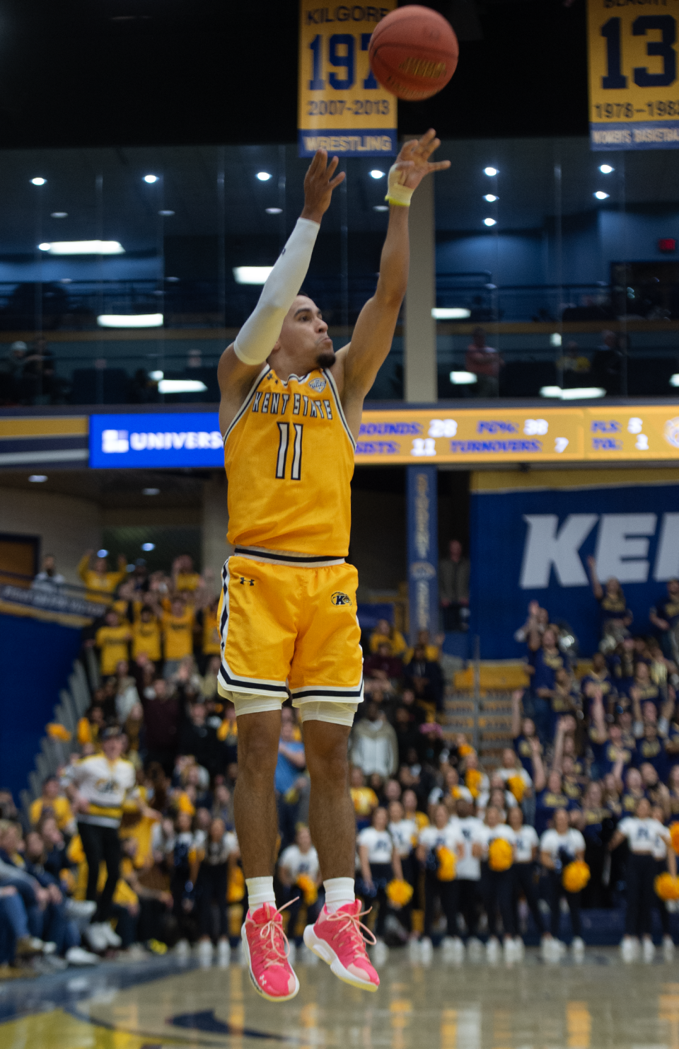 Kent State's Giovanni Santiago takes a shot during Friday's game against Akron.