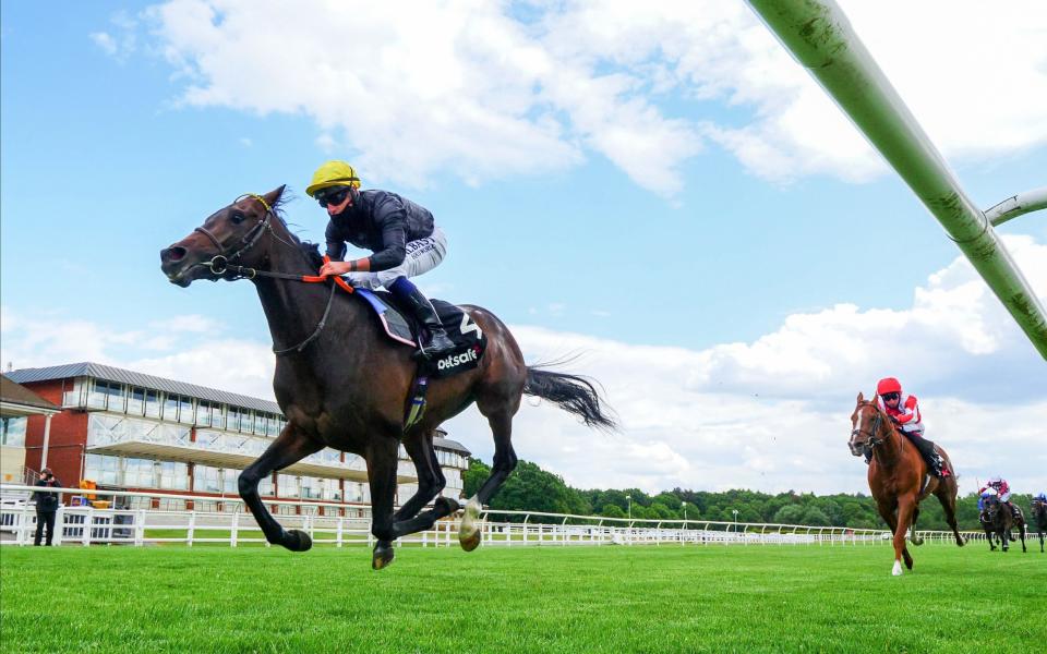 English King ridden by Tom Marquand on the way to winning The Betsafe Derby Trial Stakes at Lingfield Park on June 05, 2020 in Lingfield, England - GETTY IMAGES