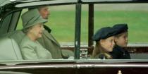 <p>The Queen and Duke of Edinburgh ride in a car with Princess Beatrice and Princess Eugenie. </p>