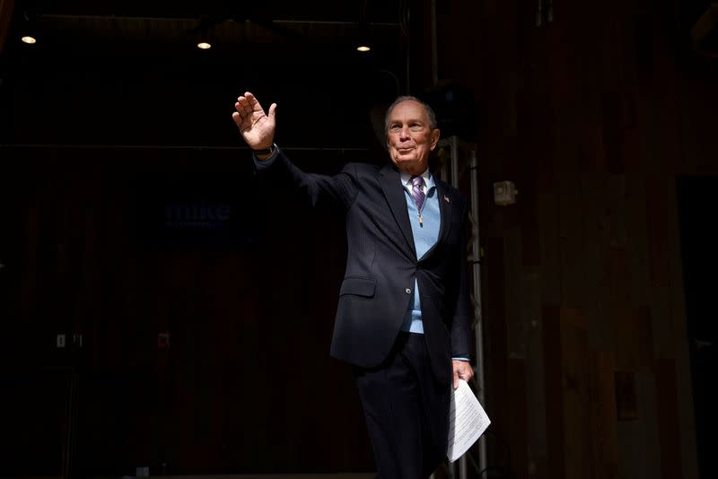 U.S. 2020 Democratic presidential candidate Michael Bloomberg waves at the crowd during a campaign rally in Houston, Texas