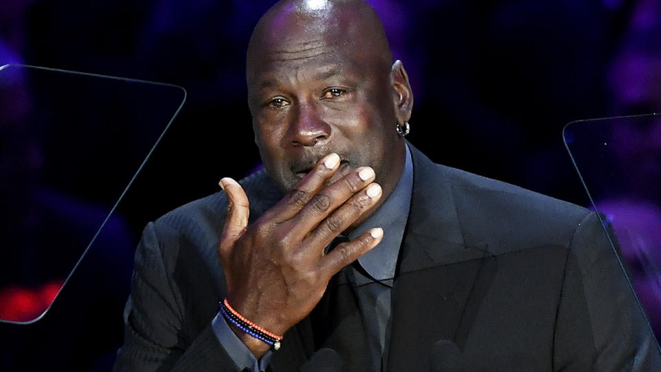 Michael Jordan speaks during The Celebration of Life for Kobe & Gianna Bryant at Staples Center on February 24, 2020. (Photo by Kevork Djansezian/Getty Images)