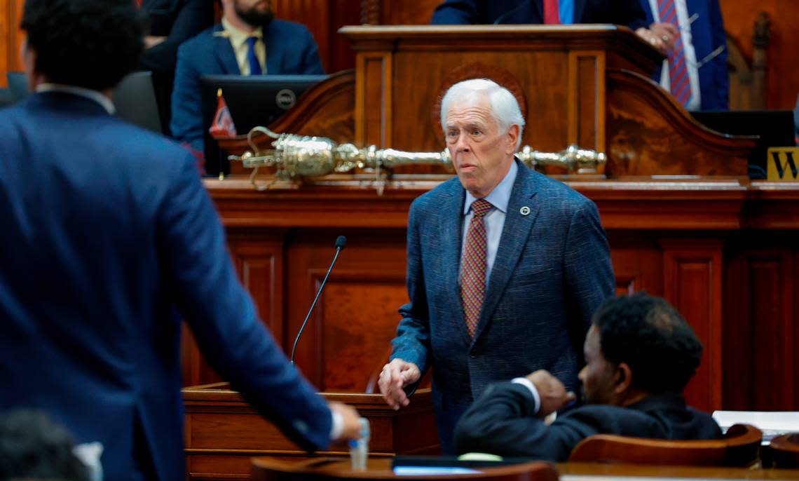 S.C. Rep. Bill Taylor, R.-Aiken, moves through the S.C. house chamber while amendments are being debated in the abortion bill on Tuesday, Aug. 30, 2022.