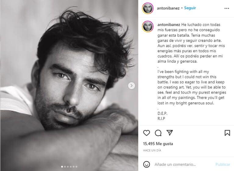 Así anunciaron la muerte de Antonio Ibáñez en la red social del actor (Foto: Instagram @antonibanez)