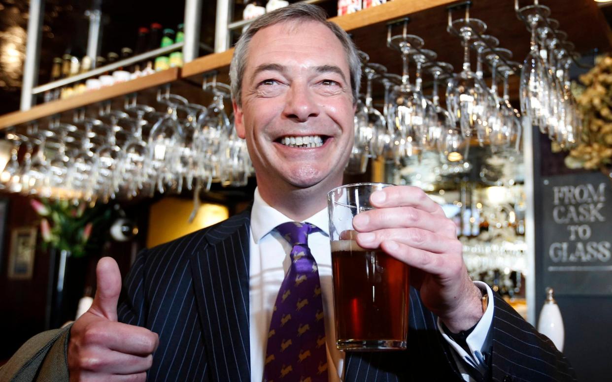 Nigel Farage has a pint after Ukip made gains in the 2013 local elections