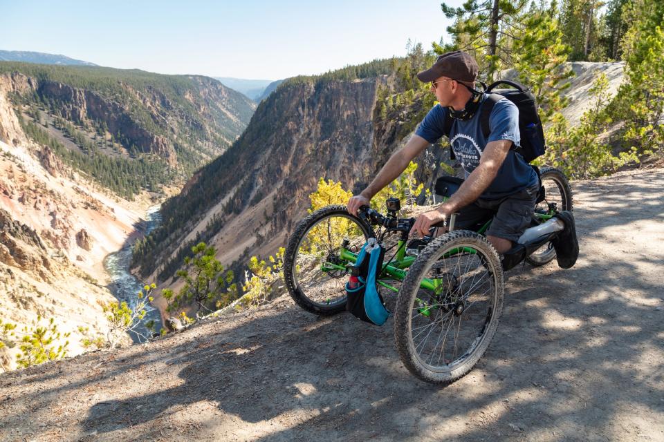Exploring the Point Sublime trail at Yellowstone National Park with an off-road wheelchair.