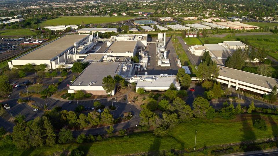 The TSI Semiconductors campus at 7501 Foothills Blvd. in Roseville, California is seen in an undated aerial photo. German multinational tech conglomerate Bosch announced plans Wednesday to buy TSI Semiconductors and invest $1.5 billion to transform the site into a manufacturing site for silicon carbide chips, which are used in electric vehicles.