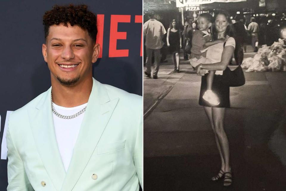 <p>JC Olivera/Getty; Patrick Mahomes/Instagram</p> Patrick Mahomes pictured alongside a throwback picture of him and his mother 