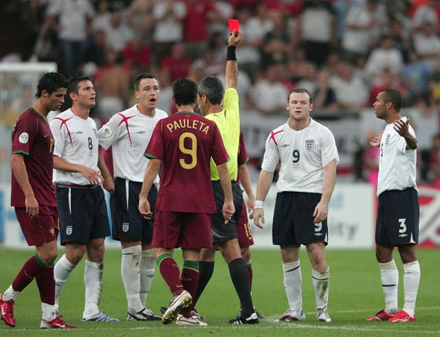 Wayne Rooney is sent off during their World Cup quarter-final against Portugal