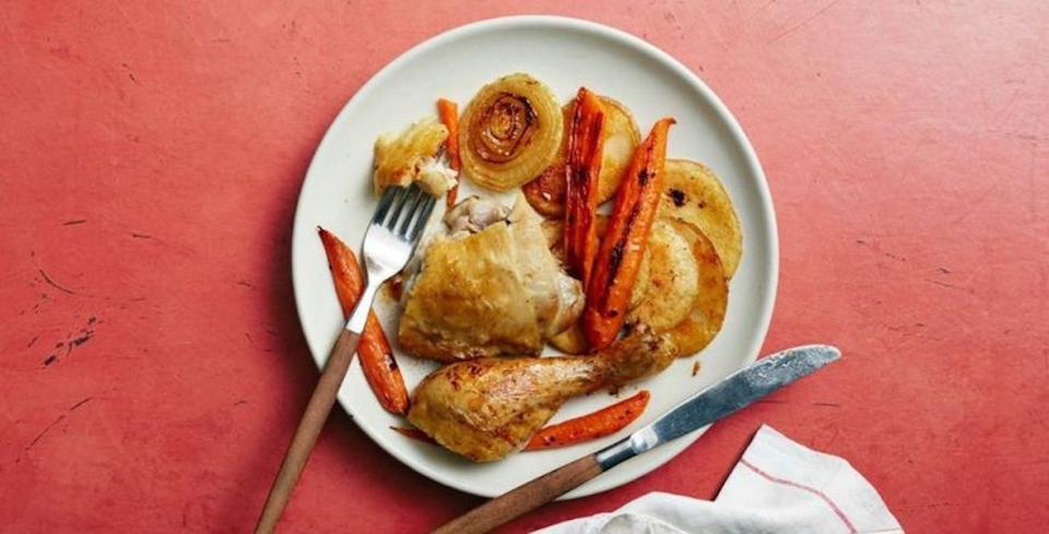 Spiced Roast Chicken with Caramelized Carrots and Shallots