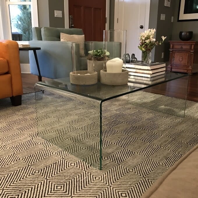 a reviewer photo of the glass table