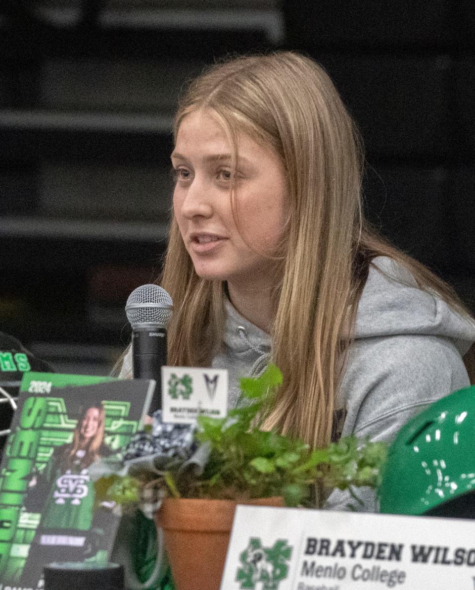 St. Mary's High School athlete Sofia Pittis has signed letter of intent to play hockey for Nazareth University during a ceremony at the school in Stockton on Apr. 17, 2024.