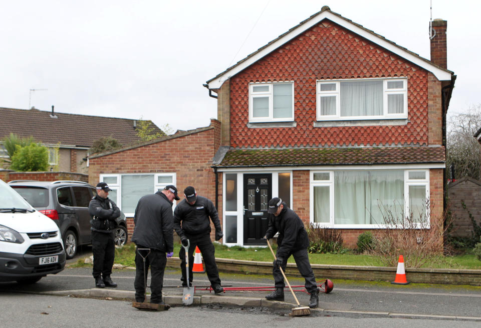 Police continue to investigate at the scene of the double murder on New Zealand Lane, in Duffield, Derbys.  Thursday 2 January 2020.  See SWNS story SWMDmurder.  A man has been arrested on suspicion of a double murder after two people were found dead at a property on a quiet village road in the early hours of New Year's Day.  Police were called to a house on New Zealand Lane, in Duffield, Derbys., at 4.11am and found a man and a woman fatally injured inside.  A man was arrested at the scene on suspicion of two counts of murder and remains in custody.  Police and forensic specialist teams have set up a blue tent and are still investigating at the four-bedroom detached property, which sold in June 2014 for £295,000.