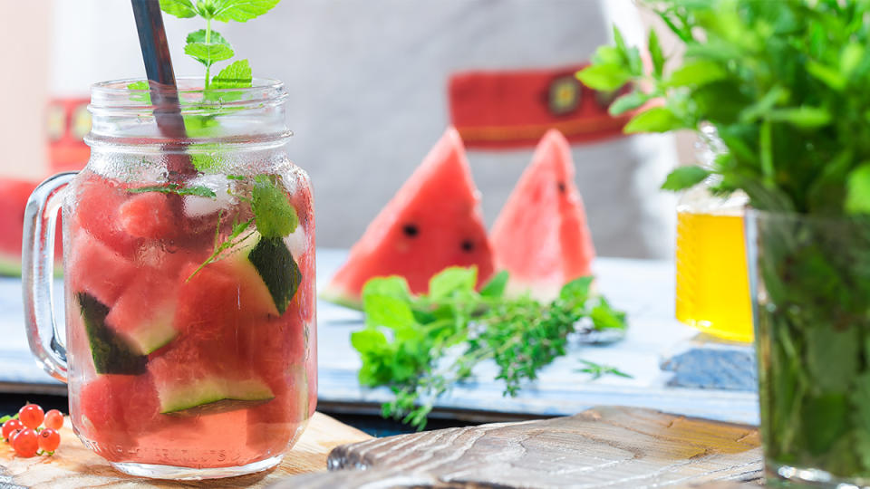 water with watermelon cubes; Dr. Barnard alkaline diet