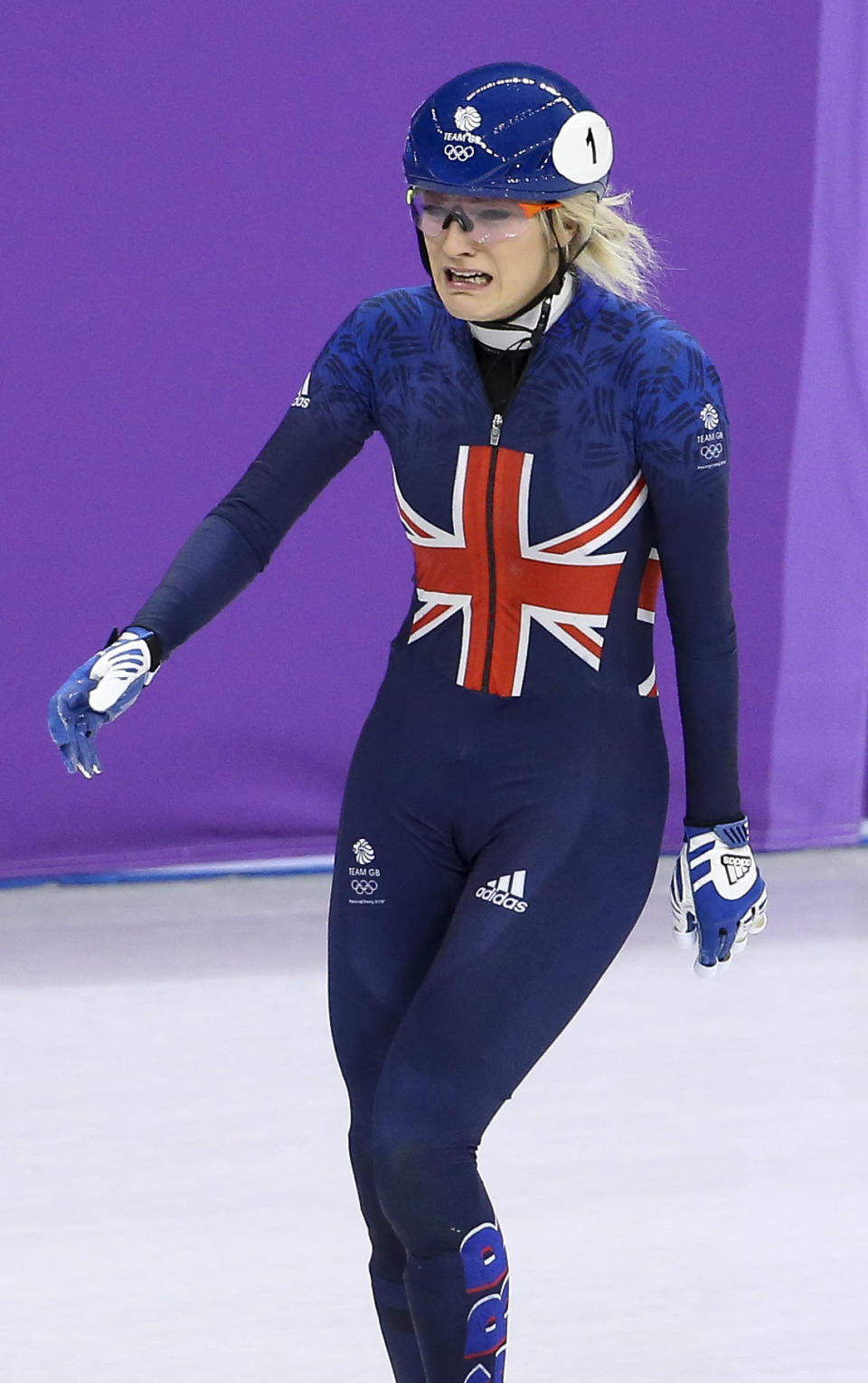 <p>Elise Christie of Great Britain cries after crashing during the Ladies’ 500m Short Track Speed Skating final on day four of the PyeongChang 2018 Winter Olympic Games at Gangneung Ice Arena on February 13, 2018 in Gangneung, South Korea. (Photo by Jean Catuffe/Getty Images) </p>
