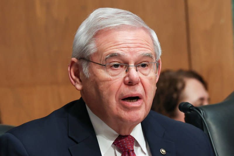 Sen. Bob Menendez, D-N.J., questions Chairman of the Federal Reserve Jerome Powell during the Senate Banking, Housing and Urban Affairs hearing at the Dirksen Senate Office Building in Washington, D.C., on Thursday. Photo by Jemal Countess/UPI