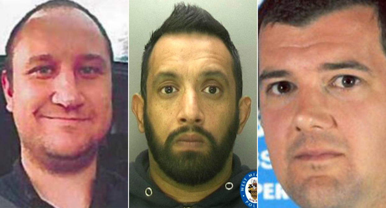 Disgraced officers Ian Naude (left), Palvinder Singh and Sussex chief inspector Rob Leet all abused their positions. (PA)