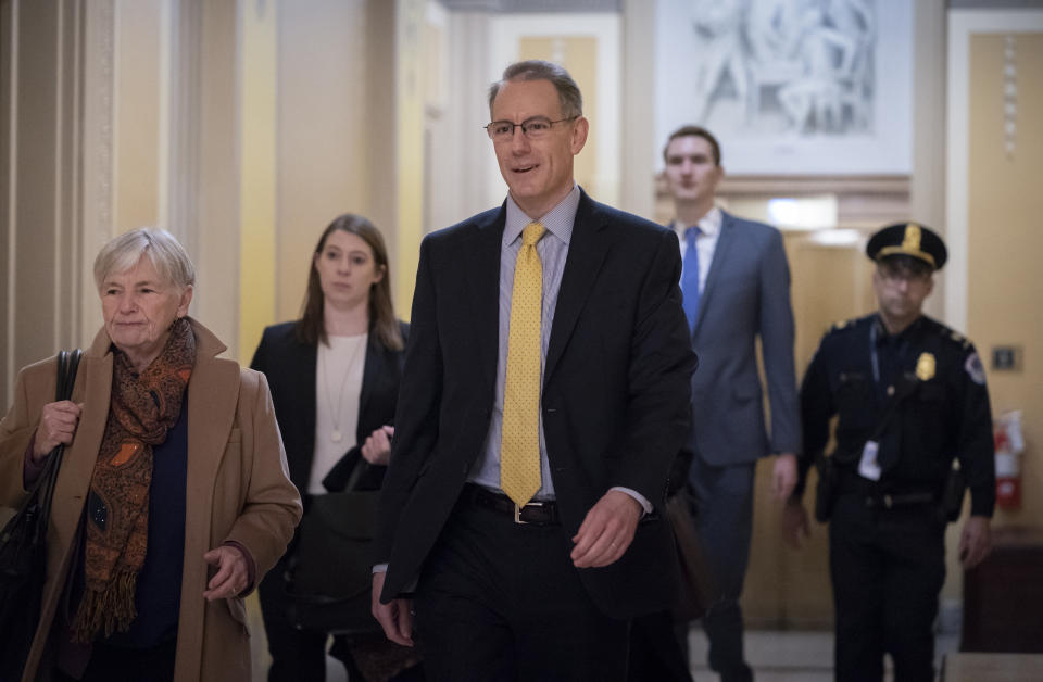 Mark Sandy, a career employee in the White House Office of Management and Budget, arrives at the Capitol to testify in the House Democrats' impeachment inquiry about President Donald Trump's effort to tie military aid for Ukraine to investigations of his political opponents, in Washington, Saturday, Nov. 16, 2019. (Photo: J. Scott Applewhite/AP)