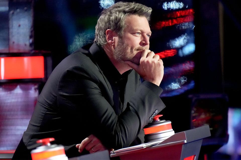 THE VOICE -- "Knockout Rounds" Episode 2214 -- Pictured: Blake Shelton -- (Photo by: Tyler Golden/NBC)