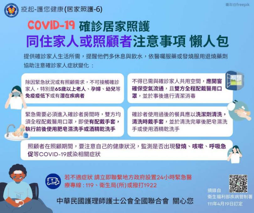 同住家人、照顧者注意事項。（圖／翻攝自「中華民國護理師護士公會全國聯合會」官網）