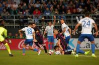 Football Soccer - Malaga v Barcelona- Spanish La Liga Santander - La Rosaleda Stadium, Malaga, Spain - 8/4/17 - Barcelona's Lionel Messi in action. REUTERS/Jon Nazca