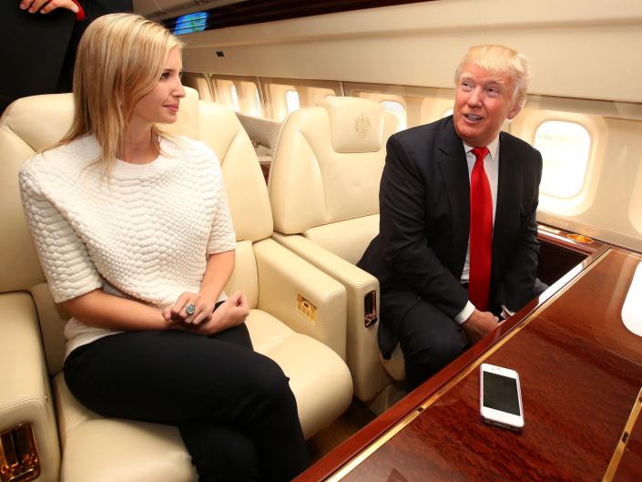Donald Trump and Ivanka Trump in the main lounge of the 757.