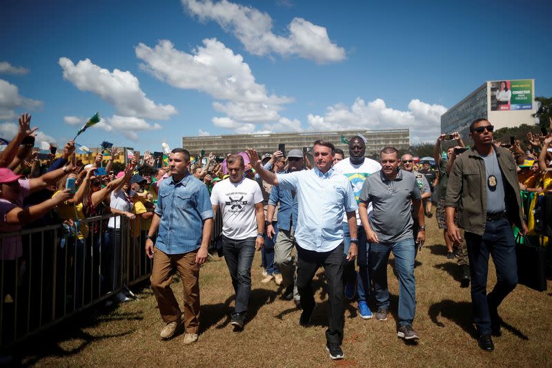 Brazilian President Jair Bolsonaro meets supporters during a the demonstration "For Freedom and for Brazil", in Brasilia