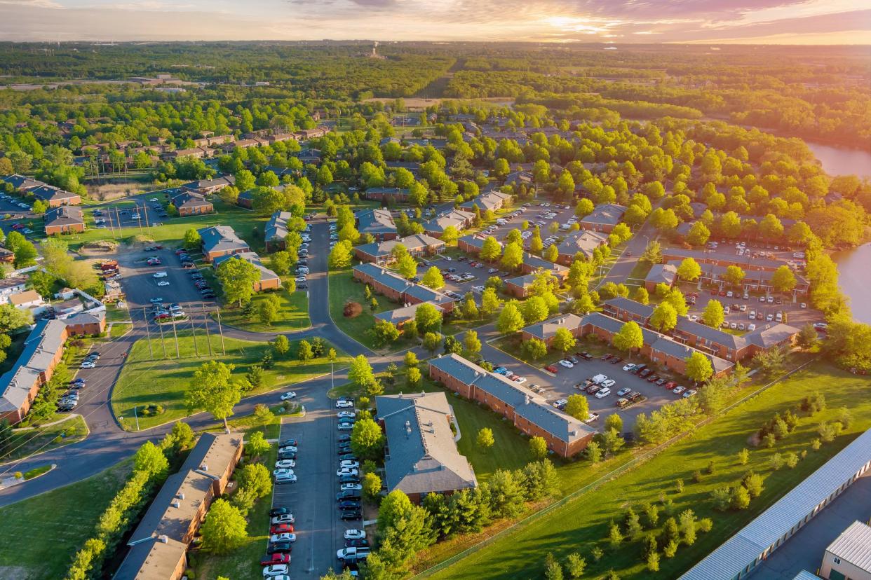 Aerial view of apartment complex a residential district East Brunswick New Jersey USA