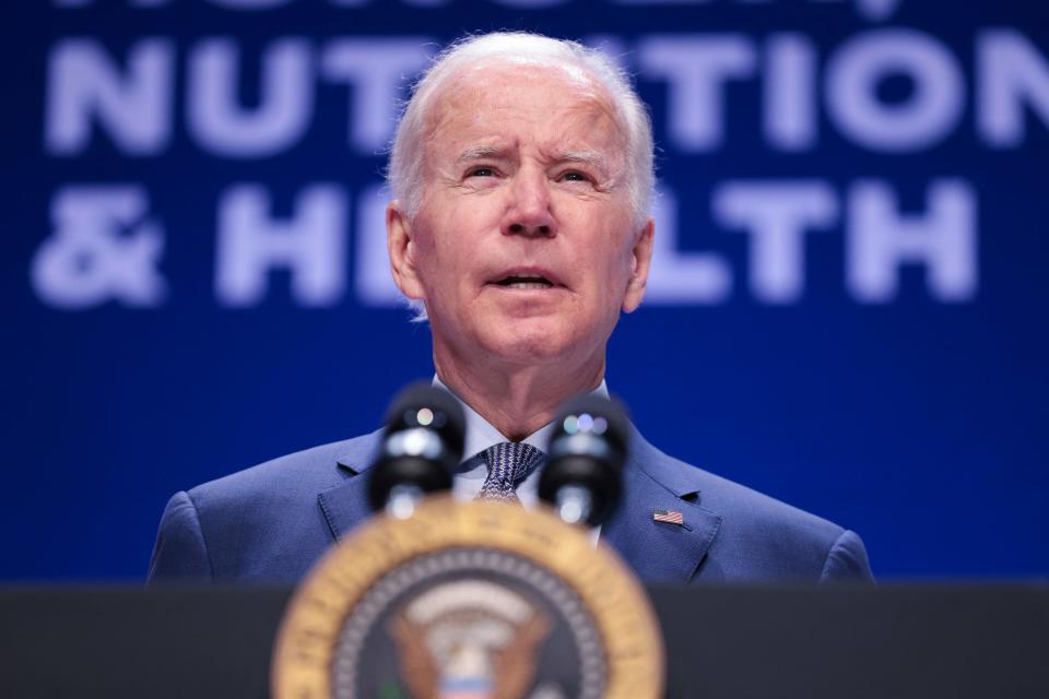 US President Joe Biden speaks during the White House Conference on Hunger, Nutrition, and Health at the Ronald Reagan Building in Washington, DC, September 28, 2022. (Photo by Oliver Contreras / AFP) (Photo by OLIVER CONTRERAS/AFP via Getty Images)