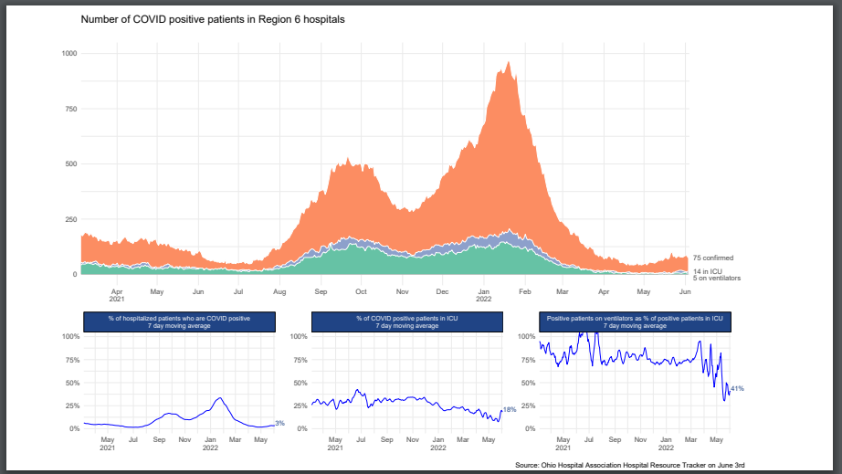 Trends of the number of COVID-19 patients in the Cincinnati region's 40 hospitals.