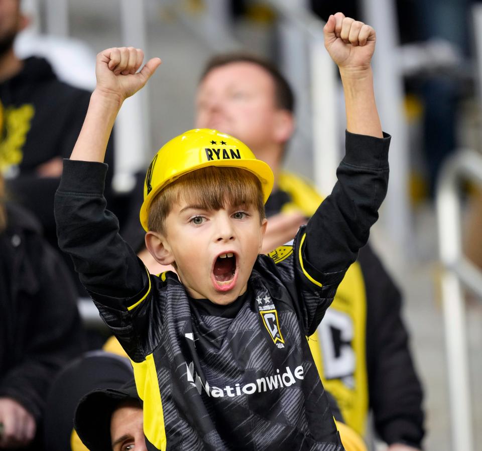 Dec 9, 2023; Columbus, OH, USA; Columbus Crew fans cheer as the team enters the field before their game against Los Angeles FC in 2023 MLS CUP at Lower.com Field. Mandatory Credit: Kyle Robertson-USA TODAY Sports
