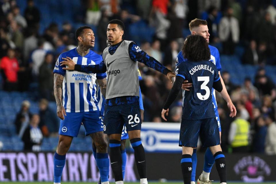 Igor Julio and Marc Cucurella have a disagreement after Chelsea's 2-1 win at the Amex <i>(Image: Liz Finlayson)</i>