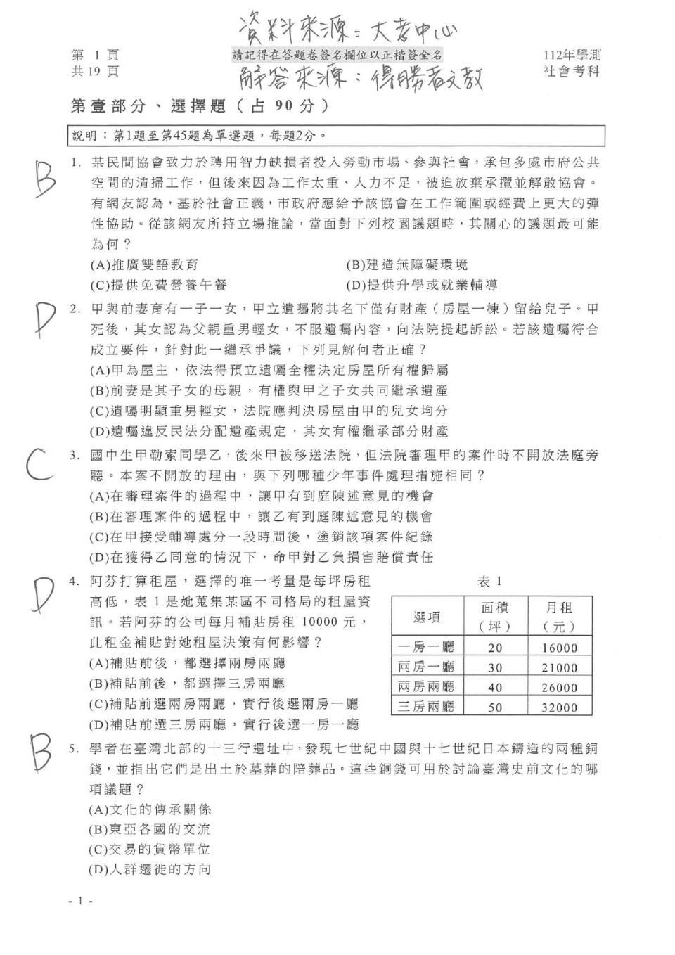 社會試題解答。（圖／得勝者文教提供）