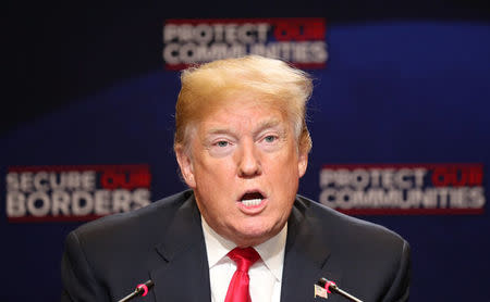 U.S. President Donald Trump speaks during a roundtable on immigration and the gang MS-13 at the Morrelly Homeland Security Center in Bethpage, New York, U.S., May 23, 2018. REUTERS/Kevin Lamarque