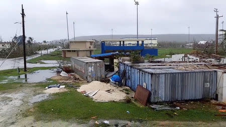 A view shows damages caused by Super Typhoon Yutu in Tinian, Northern Mariana Islands, U.S., October 25, 2018, in this still image taken from a video obtained from social media. Office of The Mayor of Tinian and Aguiguan/via REUTERS