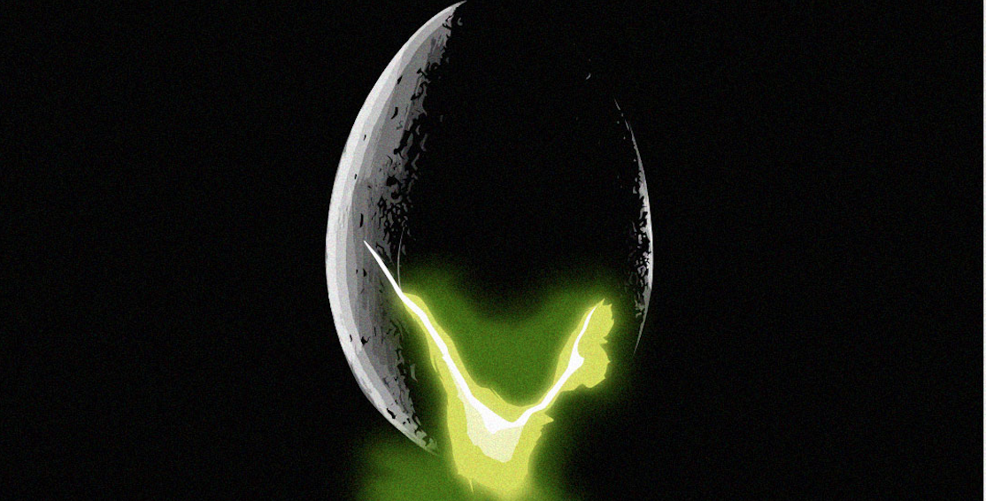  A large alien egg with green light seeping from its cracks. 