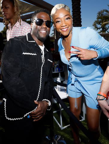 Mike Coppola/Getty for Fanatics Kevin Hart and Tiffany Haddish on Feb. 11, 2023